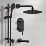 Remer TSR71 Matte Black Tub and Shower Faucet Set with Handheld, Rain Shower Head